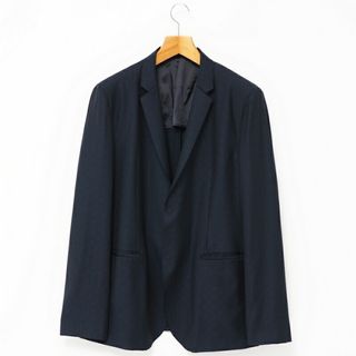 エンポリオアルマーニ(Emporio Armani)の■美品■EMPORIO ARMANI エンポリオアルマーニ テーラードジャケット ブレザー メンズ サイズ56 ウール 総柄 カットオフ ネイビー イタリア製 ブランド古着 【中古】20240402/GP5849(その他)