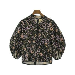 マルニ(Marni)のMARNI マルニ ブラウス 36(XS位) 黒x紫xベージュ(総柄) 【古着】【中古】(シャツ/ブラウス(長袖/七分))