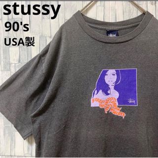 ステューシー(STUSSY)のステューシー 半袖TシャツUSA製 90s M 紺タグ シングルステッチ ガール(Tシャツ/カットソー(半袖/袖なし))