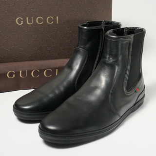 グッチ(Gucci)のGUCCI グッチ レザー サイドゴアブーツ ショートブーツ 靴 メンズ サイズ7（25.5cm相当）ブラック イタリア製 ブランド古着【中古】20240208/GP3326(ブーツ)
