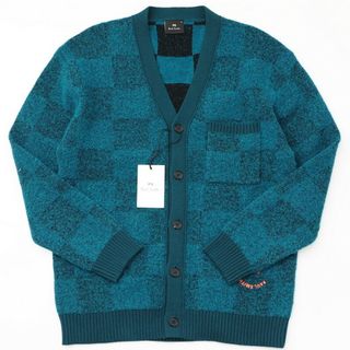 ポールスミス(Paul Smith)の■美品■PS Paul Smith ポールスミス 長袖 ニット カーディガン メンズ サイズM コットン ブロックチェック ブルーグリーン ブランド古着【中古】20240213/GP3739(ニット/セーター)