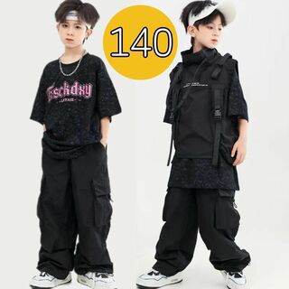 キッズ 男の子 女の子 ダンス パンツ ズボン 140 黒 ブラック(パンツ/スパッツ)