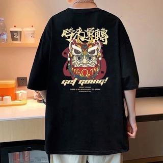 メンズ Tシャツ 半袖  ダルマ ドラゴン 春 夏 ブラック M 個性的 (Tシャツ/カットソー(半袖/袖なし))