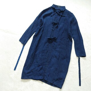 ワイズ(Y's)のワイズ　リネンロングコート　デザインコート　紺　ネイビー　ユニセックス　日本製(ロングコート)