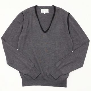 マルタンマルジェラ(Maison Martin Margiela)の■美品■Maison Margiela メゾン マルジェラ 10 ニット セーター メンズ サイズM ウール Vネック グレー×ブラック ブランド古着【中古】20231226/GP0584(ニット/セーター)