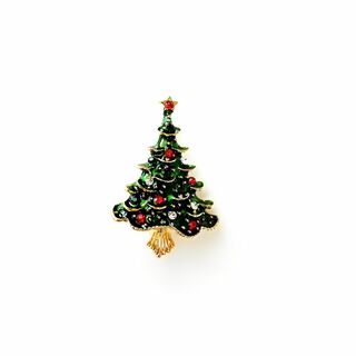 S1733 ラインストーン クリスマスツリー モチーフ ブローチ/グリーン(ブローチ/コサージュ)