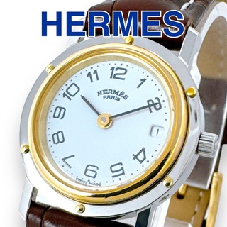 エルメス(Hermes)のエルメス クリッパー コンビ 革ベルト レザー ホワイト レディース 時計 稼働(腕時計)