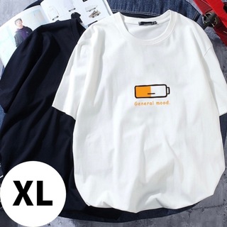 【新入荷！】XL　Tシャツ　半袖　ホワイト　ロゴ　シンプル　電池　オーバーサイズ(Tシャツ/カットソー(半袖/袖なし))