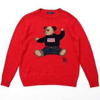 POLO RALPH LAUREN ポロ ラルフローレン ポロベア ニット セーター メンズ サイズSP コットン リネン レッド ブランド古着【中古】20231214/GP0105(ニット/セーター)