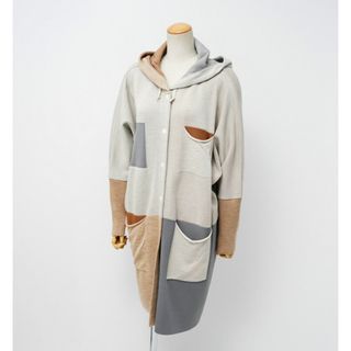 プリーツプリーズイッセイミヤケ(PLEATS PLEASE ISSEY MIYAKE)の■美品■PLEATS PLEASE プリーツプリーズ イッセイミヤケ ニット コート フーテッドコート レディース サイズ3 ドルマンスリーブ グレー×ブラウン ブランド古着【中古】20231219/GP0379(ニット/セーター)