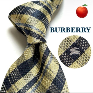 BURBERRY - ✨美品✨バーバリー　ネクタイ　ネイビー　イエロー　チェック　ホースロゴ　シルク