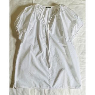 ジルサンダー(Jil Sander)のジルサンダー　ブラウス　タイプライター　袖ギャザー　フロントリボン(シャツ/ブラウス(半袖/袖なし))