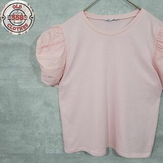 ザラ(ZARA)のZARA ザラ バルーンスリーブTシャツ ピンク コットン100% M 春夏(Tシャツ(半袖/袖なし))