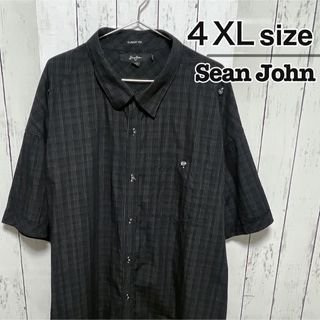 ショーンジョン(Sean John)のSean John　半袖シャツ　4XL　チェック柄　ブラック　黒　USA古着(シャツ)