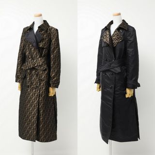 フェンディ(FENDI)の■美品■FENDI フェンディ リバーシブル トレンチコート ベルテッドコート ロングコート レディース サイズ40 ズッカ ダブルF ブラック×ブラウン イタリア製 ブランド古着【中古】20231205/GO8454(ガウンコート)