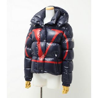 VALENTINO ヴァレンティノ MONCLER モンクレール ダウンジャケット アウター レディース サイズ38 Vロゴ フード着脱可 ネイビー×レッド ブランド古着【中古】20231207/GO9188(その他)