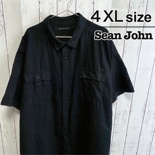 ショーンジョン(Sean John)のSean John　半袖シャツ　4X　ブラック　無地　ダブルポケット　USA古着(シャツ)