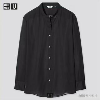 ユニクロ(UNIQLO)の新品　ユニクロ　U　シアー　バンドカラーシャツ　ブラック　羽織(シャツ/ブラウス(長袖/七分))