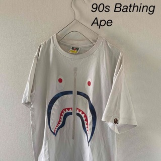 アベイシングエイプ(A BATHING APE)の90'sBathingApeベイシングエイプ初期シャークtシャツ半袖ホワイト白L(Tシャツ/カットソー(半袖/袖なし))