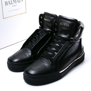 BALMAIN - BALMAIN バルマン ハイカット スニーカー メンズ 靴 サイズ39（24.5cm相当）レザー ブラック イタリア製 ブランド古着【中古】20231129/GO8147