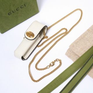 Gucci - GUCCI グッチ リップケース ゴールドチェーン ネックレス GG ダブルG ロゴ 615998 アイボリー イタリア製 アクセサリー ブランド古着【中古】20231207/GO8378