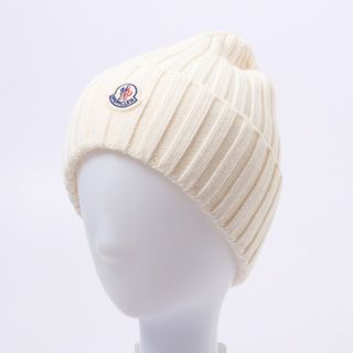 モンクレール(MONCLER)の■未使用品■MONCLER モンクレール BERRETTO TRICOT 3B00037 A9327 ニットキャップ ニット帽 ビーニー 帽子 ワッチキャップ オフホワイト ロゴパッチ ユニセックス 20231201/GO8379(その他)