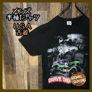 メンズ tシャツ ブラック プリント スカル ホラー ガイコツ M 半袖 古着(Tシャツ/カットソー(半袖/袖なし))