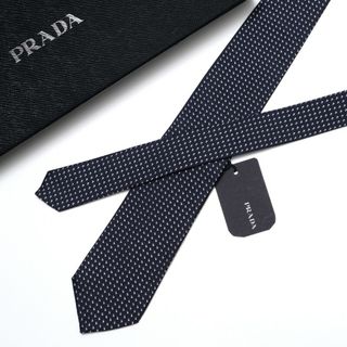 PRADA - ■美品■PRADA プラダ シルク ネクタイ ジャガードタイ 幅7cm 総柄 ネイビー イタリア製 ブランド古着【中古】20231109/GO5648