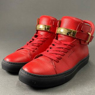 1f2 BUSCEMI ブシェミ バックルハイカットレザースニーカー 41 レッド カデナデザイン イタリア製 シューズ(スニーカー)