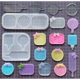 シリコンモールド　2点セッ　トレー　レジン　お皿　ミニチェア　食玩　ハンドメイド(各種パーツ)