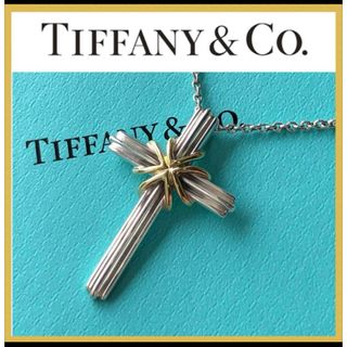 ティファニー(Tiffany & Co.)のティファニークロスネックレス　SV925 750(K18)コンビ　ペンダント(ネックレス)