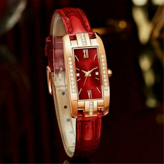 腕時計 レディース 赤赤 クオーツ式 高級 スクエア 革 ベルト 新品(腕時計)