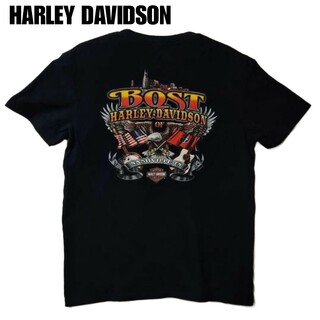 Harley Davidson - ハーレーダビッドソン　BOST 両面プリント　Tシャツ　黒　サイズL