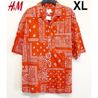 新品 H&M ペイズリー シャツ 半袖 XL