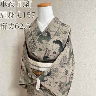 単衣 6月 9月 正絹 縮緬 緑 呉服 kimonos 着物 きもの(着物)