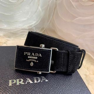 PRADA - ☆超美品☆PRADA スエード ベルト ガチャベルト ロゴバックル ブラック