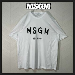 エムエスジイエム(MSGM)のMSGM Tシャツ メンズ 白 XL プリント ブラッシュロゴ 定価22000円(Tシャツ/カットソー(半袖/袖なし))