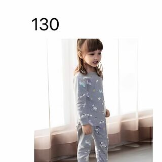 7090-130 ユニコン柄　女の子　パジャマ　セット(130) グレー(パジャマ)