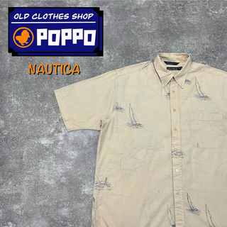 NAUTICA - ノーティカ☆セーリングヨット柄マップ柄半袖総柄セーリングシャツ 90s