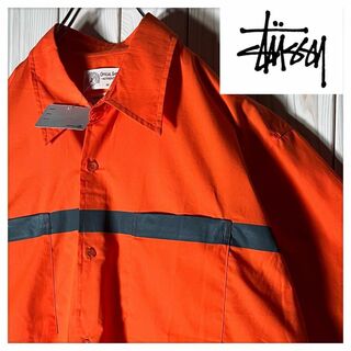 ステューシー(STUSSY)の【新品 90s M】ステューシー ラバーロゴ ワークシャツ オレンジ(シャツ)