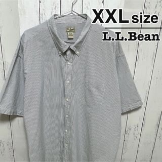 L.L.Bean - L.L.Bean　半袖シャツ　ドレスシャツ　2X　ストライプ　グレー　USA古着