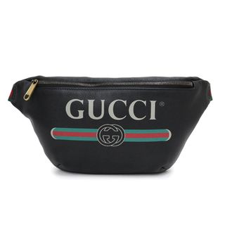 グッチ(Gucci)のグッチ プリント シェリーライン ベルト ショルダーバッグ ウエストポーチ 斜め掛け カーフスキン レザー ブラック 黒 アンティークゴールド金具 493869 GUCCI（新品・未使用品）(ショルダーバッグ)