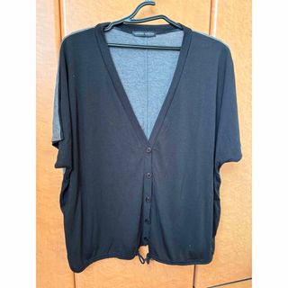 ジャイロホワイト(JAYRO White)の【未使用品】ジャイロ☆半袖カーディガン　M ブラック/グレー　(カーディガン)