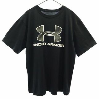 UNDER ARMOUR - アンダーアーマー プリント トレーニング 半袖 Tシャツ ブラック×ホワイト UNDER ARMOUR クルーネック スポーツ ウォームアップ メンズ