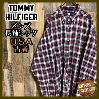 トミーヒルフィガー(TOMMY HILFIGER)のトミーヒルフィガー 刺繍 ロゴ チェック シャツ USA古着 ボタンダウン 長袖(シャツ)