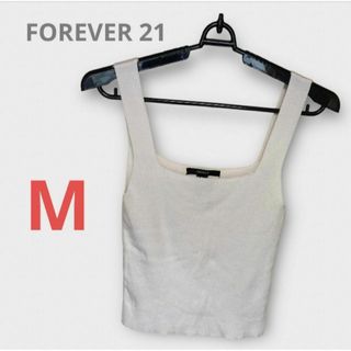 フォーエバートゥエンティーワン(FOREVER 21)のFOREVER 21　タンクトップ　切りっぱなし　ノースリーブ　M　ホワイト(タンクトップ)