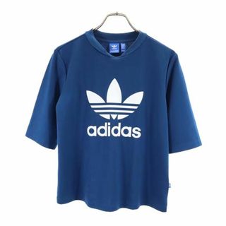 アディダス(adidas)のアディダス トレフォイルロゴプリント トレーニング 5分袖 Tシャツ M 青系 adidas スポーツ レディース(Tシャツ(半袖/袖なし))