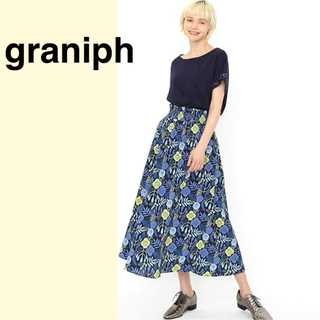 グラニフ(Design Tshirts Store graniph)の美品　graniph　グラニフ　総柄　フレア　マキシスカート　フリーサイズ(ロングスカート)