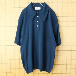 60s70s FAIRMONTバンロンポロシャツ XL ネイビー半袖 ss115(ポロシャツ)