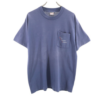 フルーツオブザルーム BEST 90s USA製 オールド ポケT 半袖 Tシャツ L ブルー FRUIT OF THE LOOM メンズ(Tシャツ/カットソー(半袖/袖なし))